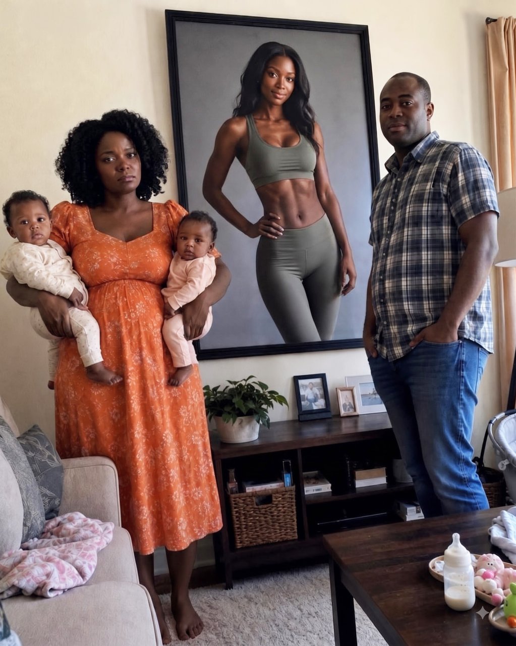 After I gained weight from having twins, my husband gave me an AI portrait of myself as an XS-size model, saying, "I'm waiting for you to look like this again." — the next day, he came home and froze when he saw my gift for him.