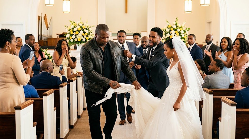 The tattooed biker ripped an heirloom wedding gown away from the bride before she could reach the altar, and two hundred guests thought they were witnessing a deliberate attack.