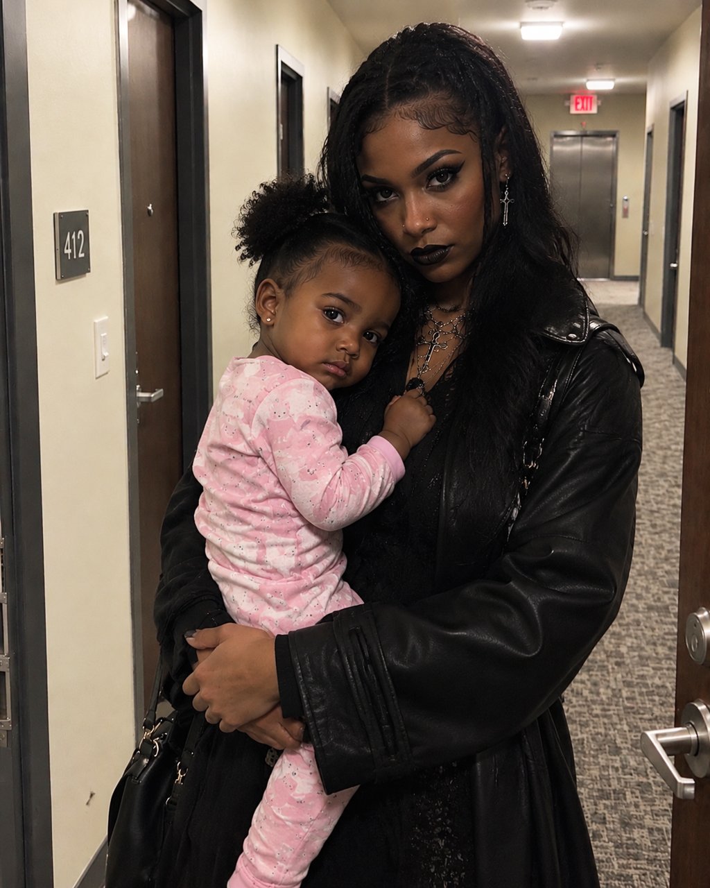 The scary-looking goth woman across the hall never spoke to anyone—then one night she knocked on my door holding my two-year-old daughter and said, "Your husband doesn't know I saw him."