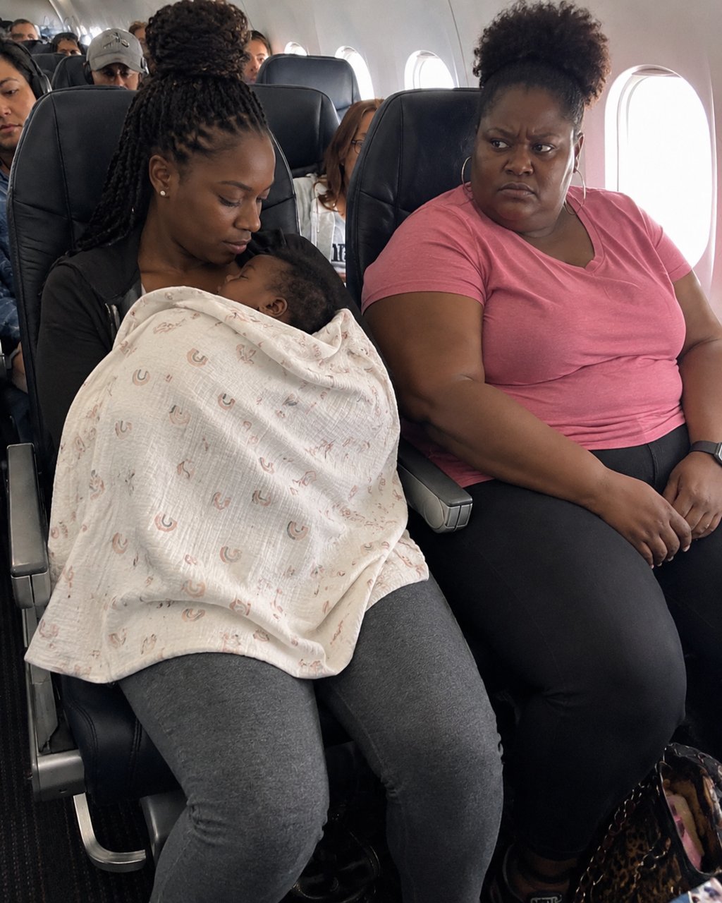 I was breastfeeding my 5-month-old baby on a plane when the woman sitting next to me yelled, "You should be ashamed of yourself!