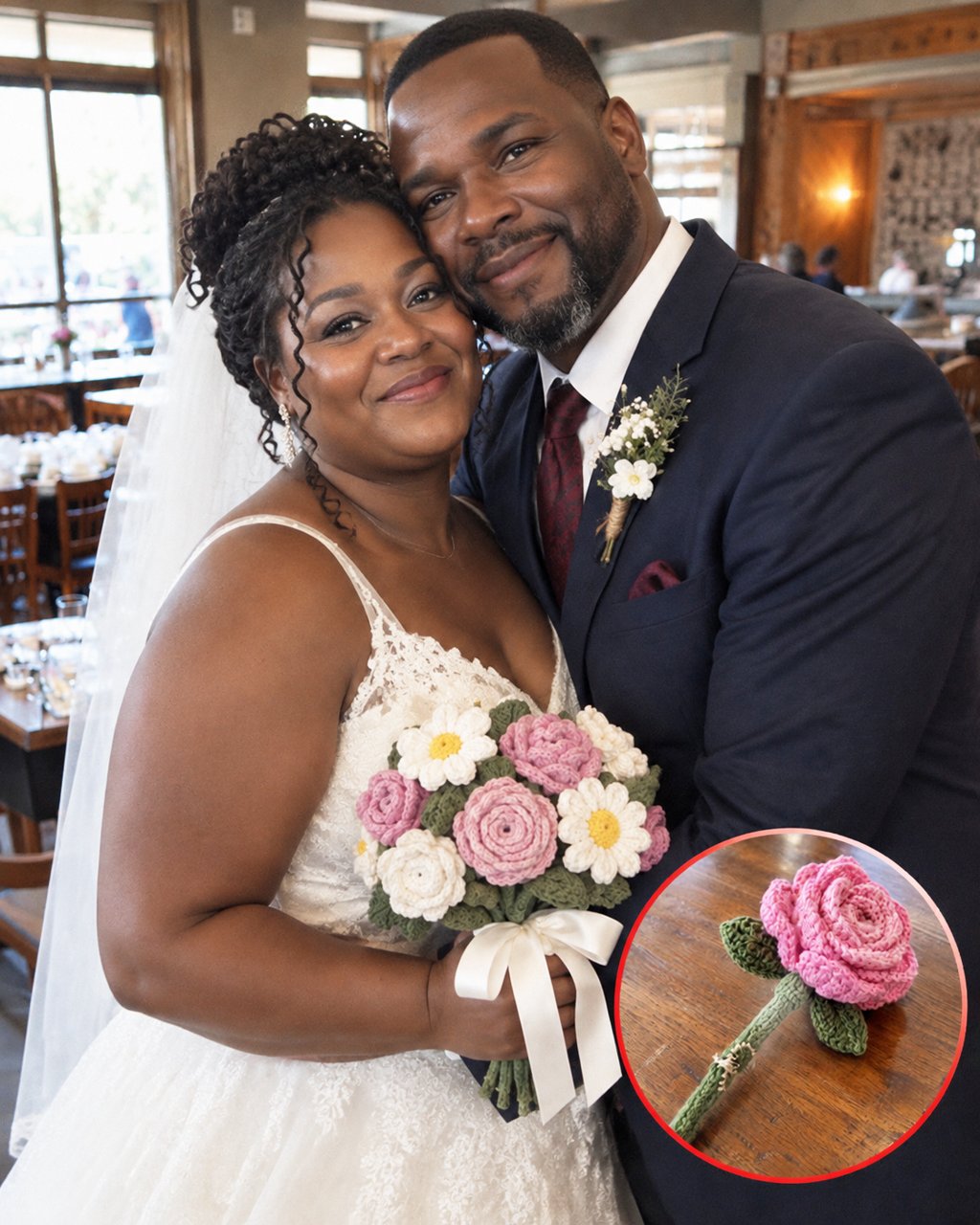 I used the crocheted flowers my daughter made as my wedding bouquet to honor her — then my fiancé noticed a torn seam, pulled out a note, and said, "You won't believe what your daughter wrote."