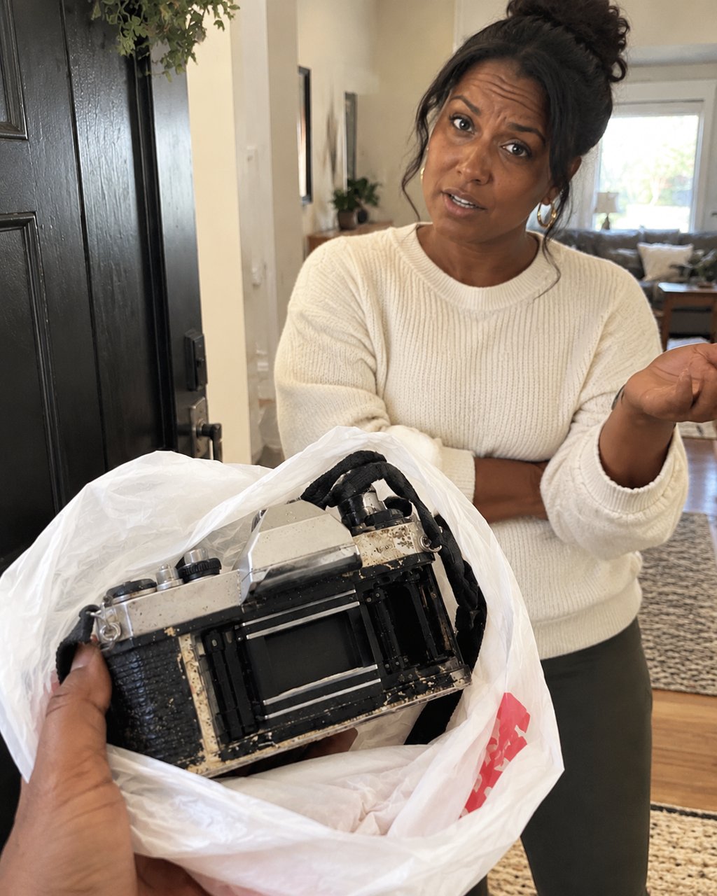 My best friend borrowed my film camera for a week in Portugal, and I found it on my porch in a plastic grocery bag with a note that said "thanks hon, sorry — crazy week, I'll call you!!"