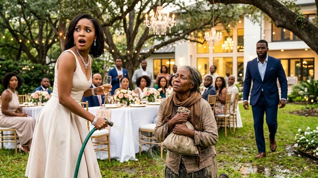 At my son's engagement celebration, his fiancée drenched me with a garden hose in front of 30 guests and sneered, "Beggars don't get married here." I simply held my shopping bag tightly against my chest, letting my phone continue recording, waiting for her to learn exactly who I really was.