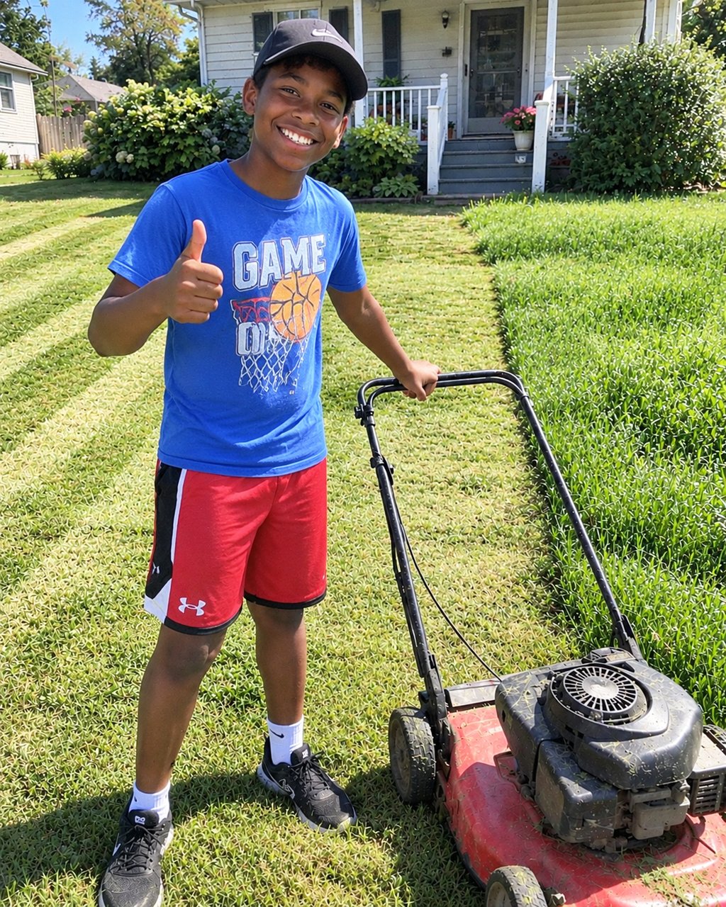 My 12-year-old son spent his summer mowing lawns for elderly neighbors for free — after his last job of the summer, two police cars pulled up outside our house, and what happened next made my hands start shaking.