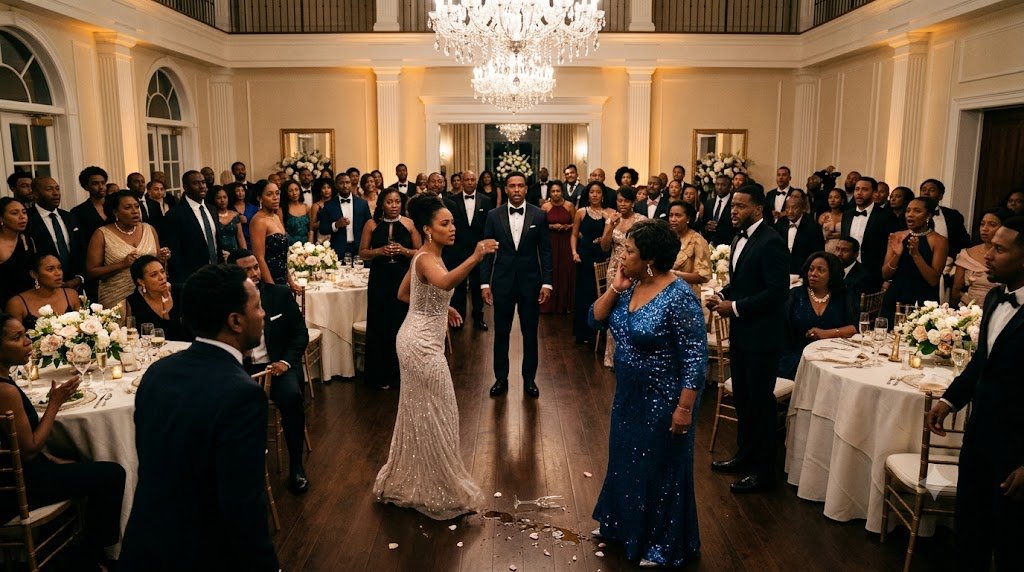 The sl@p cracked across the ballroom so loudly that the live band stopped playing.