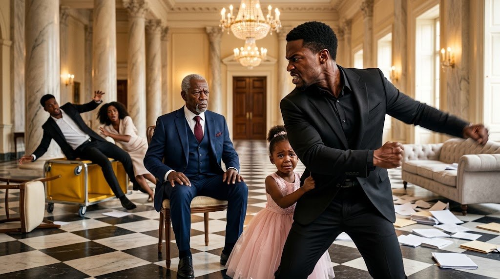 "Grandpa is luring Dad out of the meeting room."
