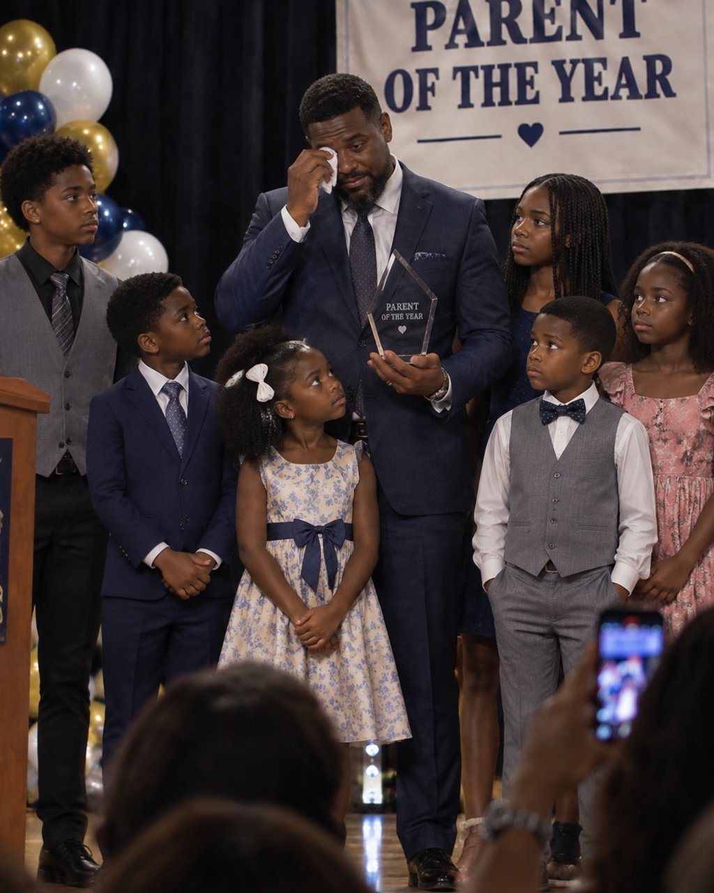 My husband won "Parent of the Year" for raising our 6 kids while I sat alone in the corner—then our youngest daughter took the mic and said, "There's one little detail."
