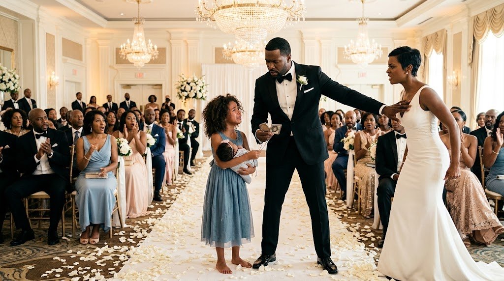 Clara walked into her father's wedding holding her baby sister…