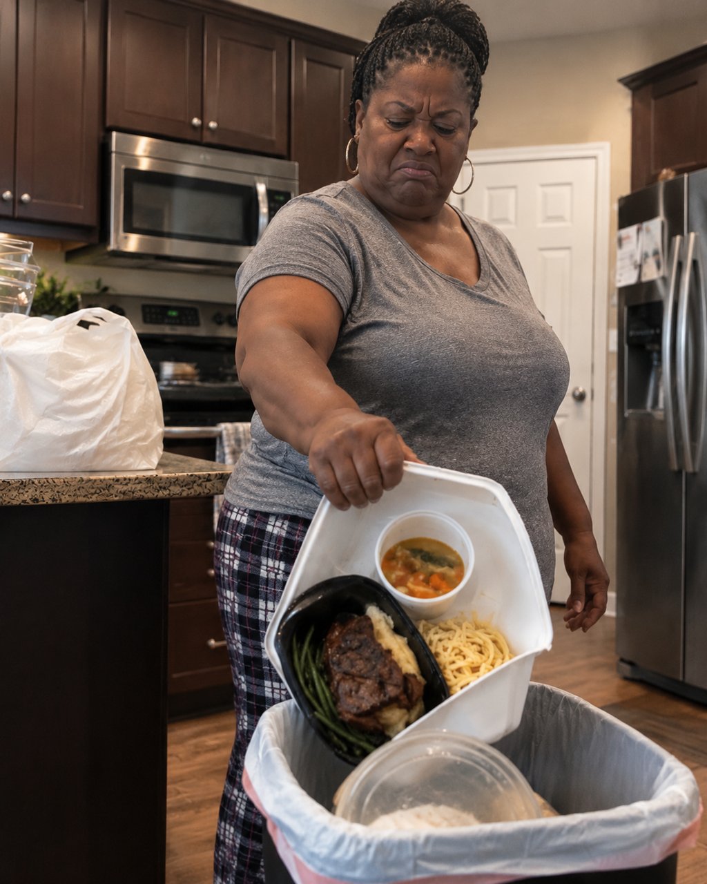 My MIL threw away the dinner I'd ordered while I was sick and said, "A good wife cooks for her family herself!"—my husband's elegant lesson left her red with rage.