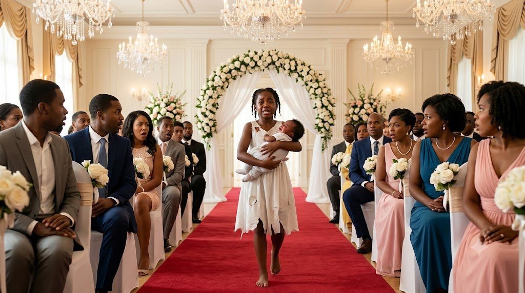 A little girl carrying a baby sister interrupted a billionaire wedding…