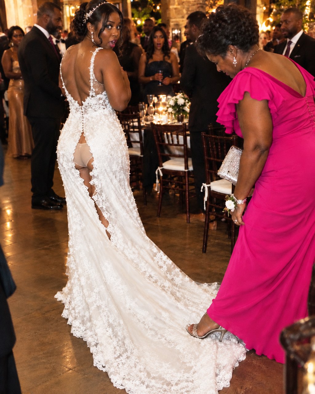 My MIL stepped on my wedding dress and tore it open in front of our guests—what my husband did after seeing one photo made her turn white.