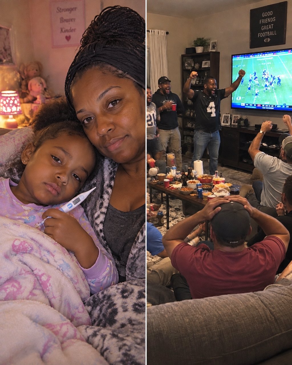 My husband invited 15 friends over to watch football while our daughter was sick, saying, "That's not my problem" — so I smiled and did something that made him scream.