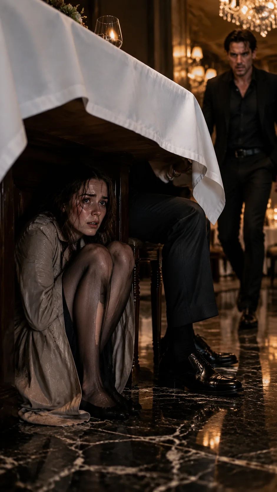 **She Hid Under the Mafia Boss’s Table to Escape Her Ex — But The Man She Found Was More Dangerous Than The One Chasing Her**