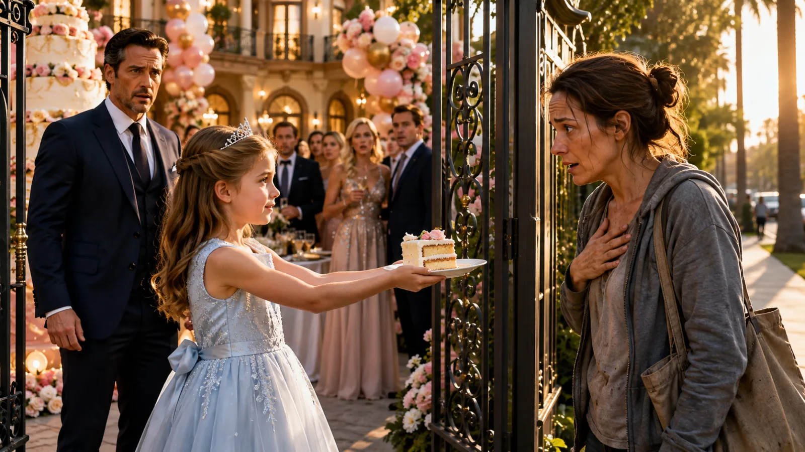 The Billionaire’s Daughter Gave Her First Slice of Birthday Cake to a Woman Outside the Gate