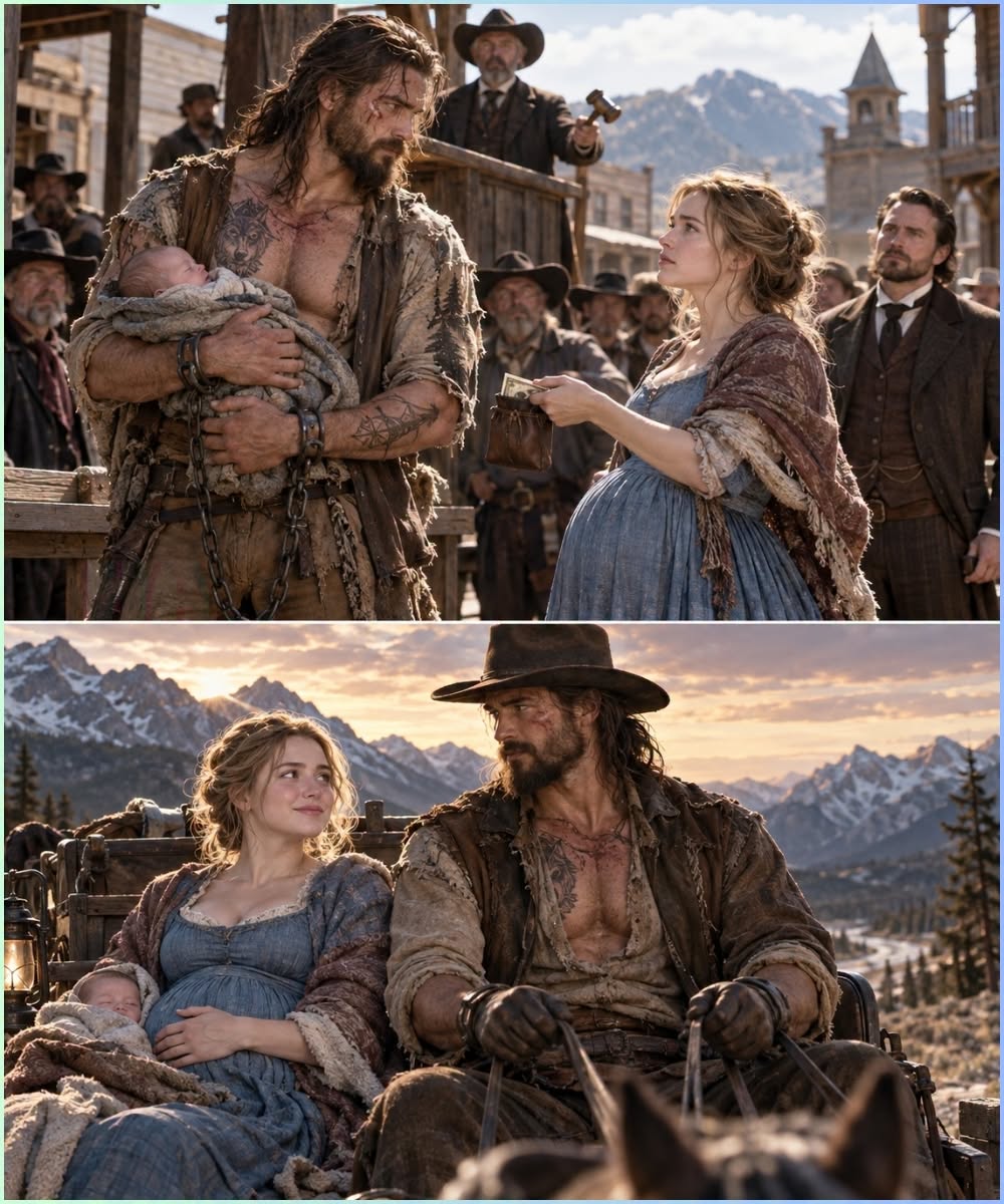 SHE SPENT HER LAST FORTY DOLLARS ON A SHACKLED MOUNTAIN MAN AND THE NEWBORN IN HIS ARMS—THEN HE SAW HER DEAD HUSBAND’S COAT
