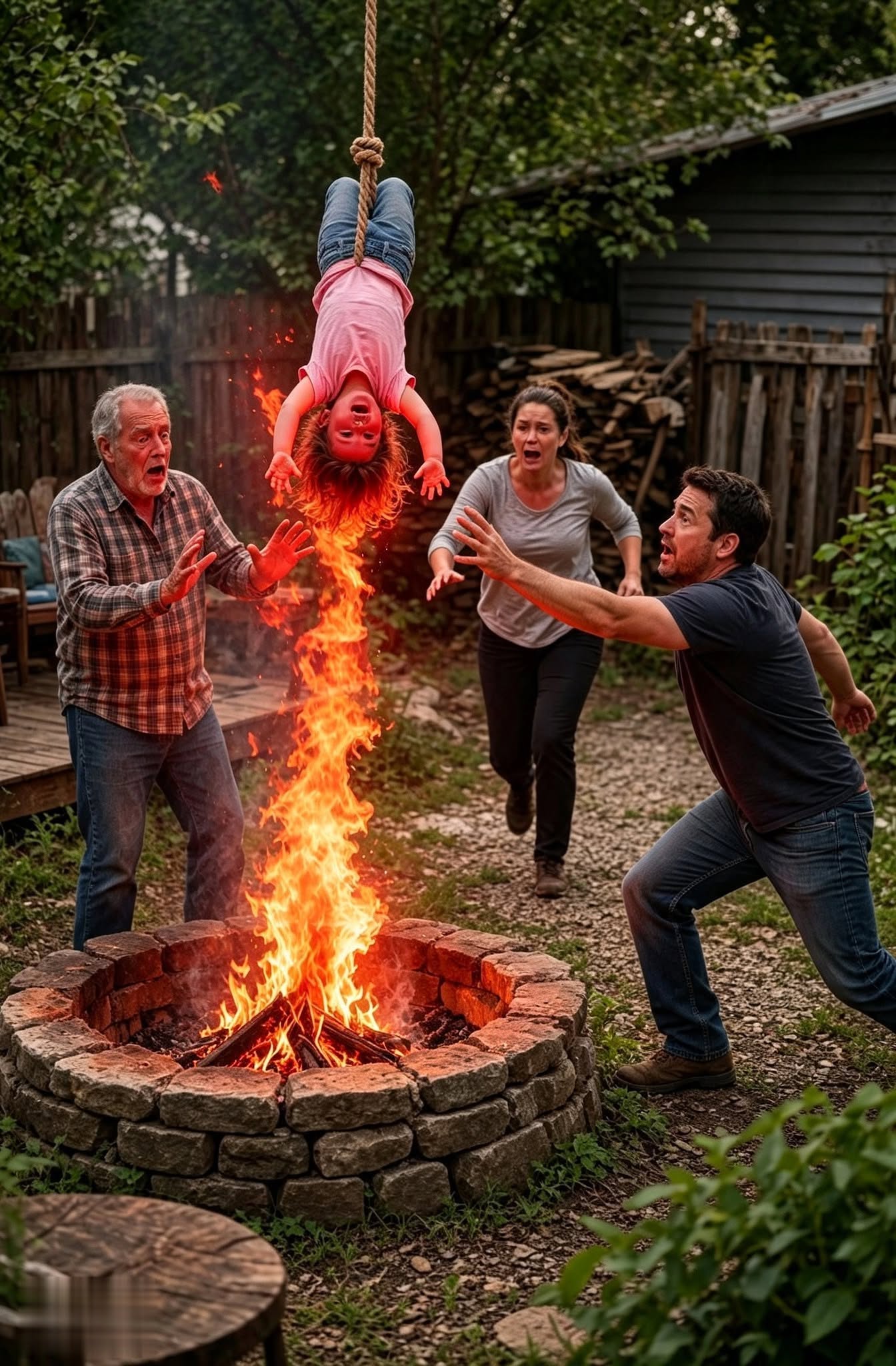 My Father-in-Law Hung My Little Girl Over a Fire to “Teach Her a Lesson”—Then My Husband Said Five Words That Changed Our Family Forever