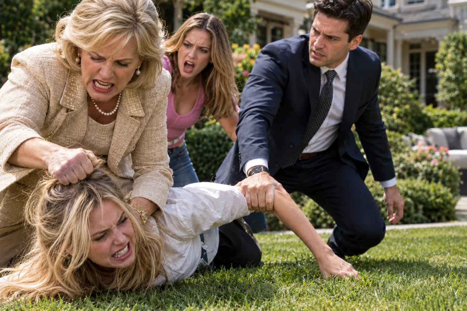 My mother-in-law forced my head down to the ground, demanding that I clean up the lawn, and I fought back.