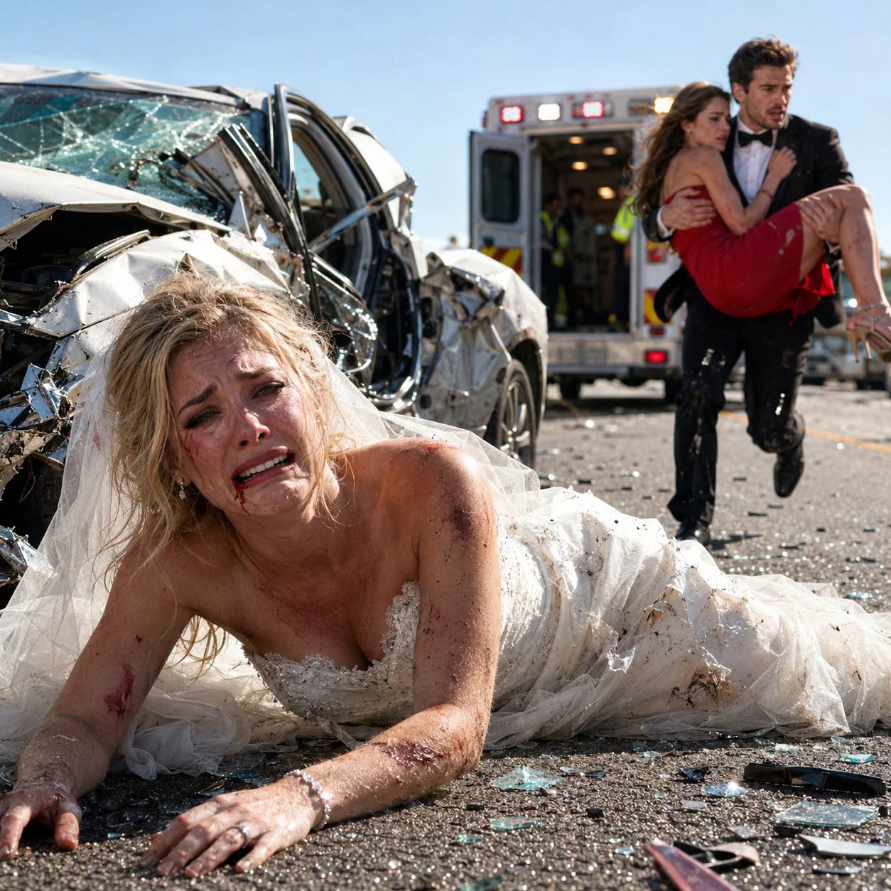 MY WEDDING ENDED IN A CRASH—WHILE I BLED IN MY TORN DRESS, MY HUSBAND CARRIED ANOTHER WOMAN TO THE AMBULANCE. THREE DAYS LATER, I HANDED POLICE HIS CONFESSION