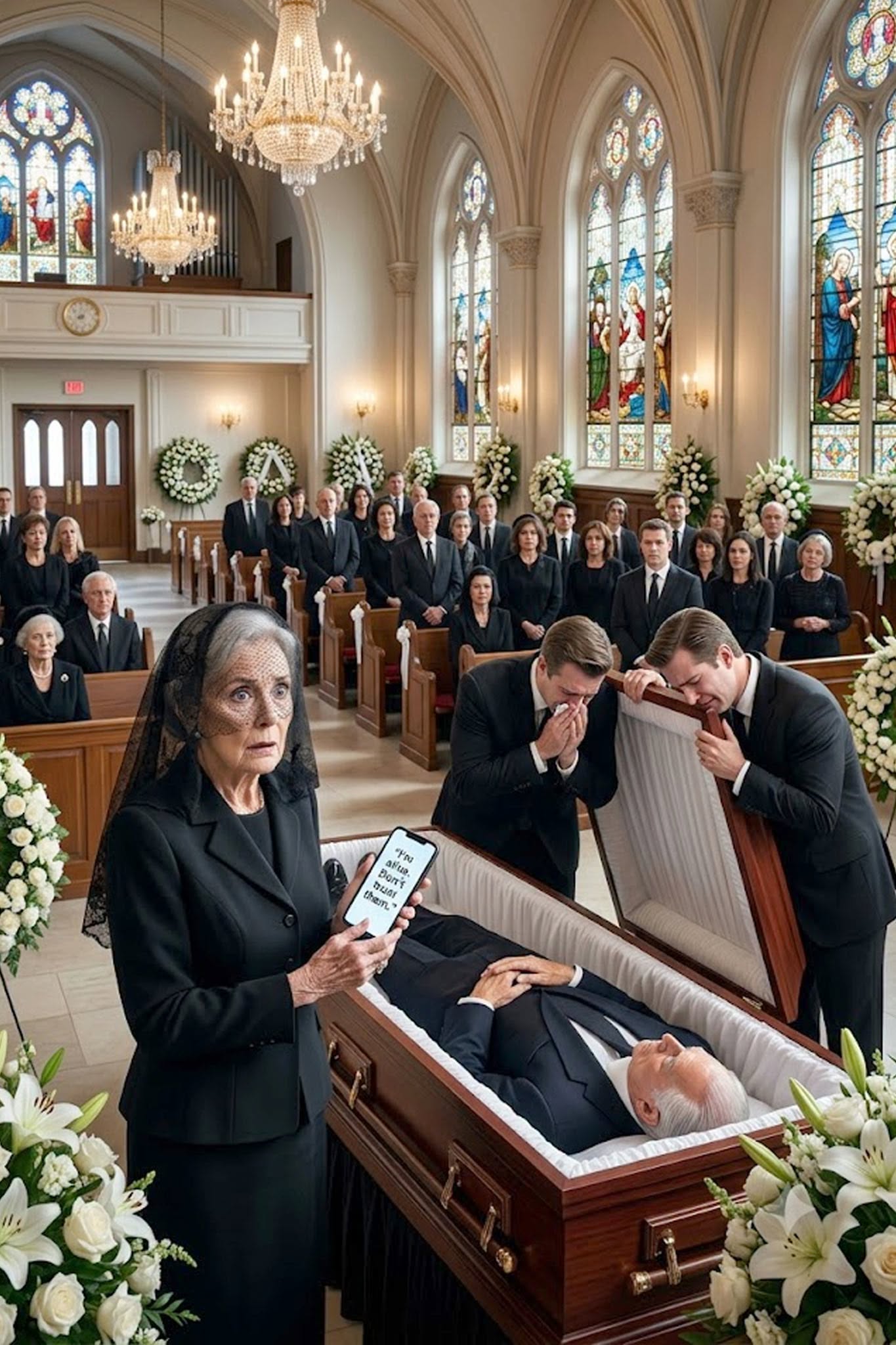 AT MY HUSBAND’S FUNERAL, I GOT A TEXT SAYING, “I’M ALIVE. DON’T TRUST OUR SONS”—THEN HE SENT ME THE REAL WILL