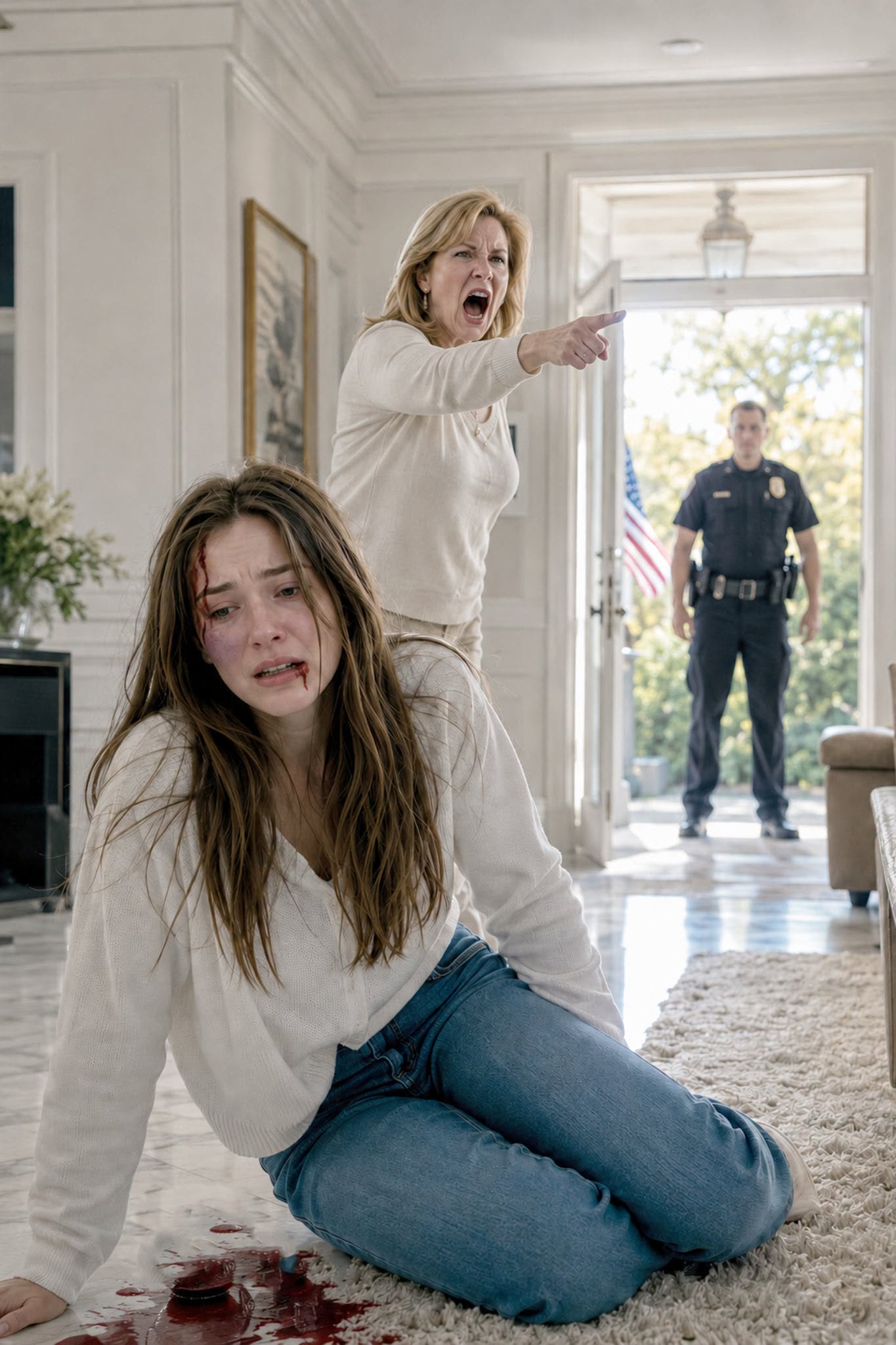 “QUIT FAKING IT—GET IN THE KITCHEN,” MY MOTHER SCREAMED AS I BLED ON HER FLOOR—THEN AN OFFICER WALKED IN AND FROZE