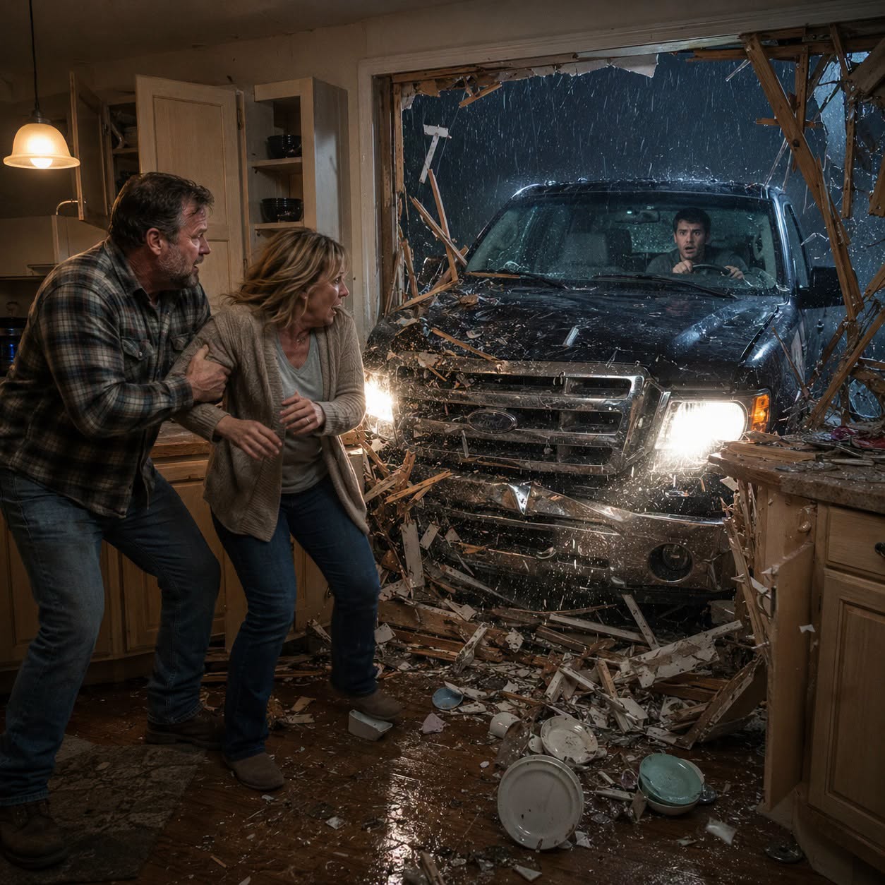 MY SON DROVE HIS TRUCK THROUGH OUR KITCHEN AND DEMANDED $15,000—THEN TWO CARS PULLED INTO THE DRIVEWAY LOOKING FOR HIM.