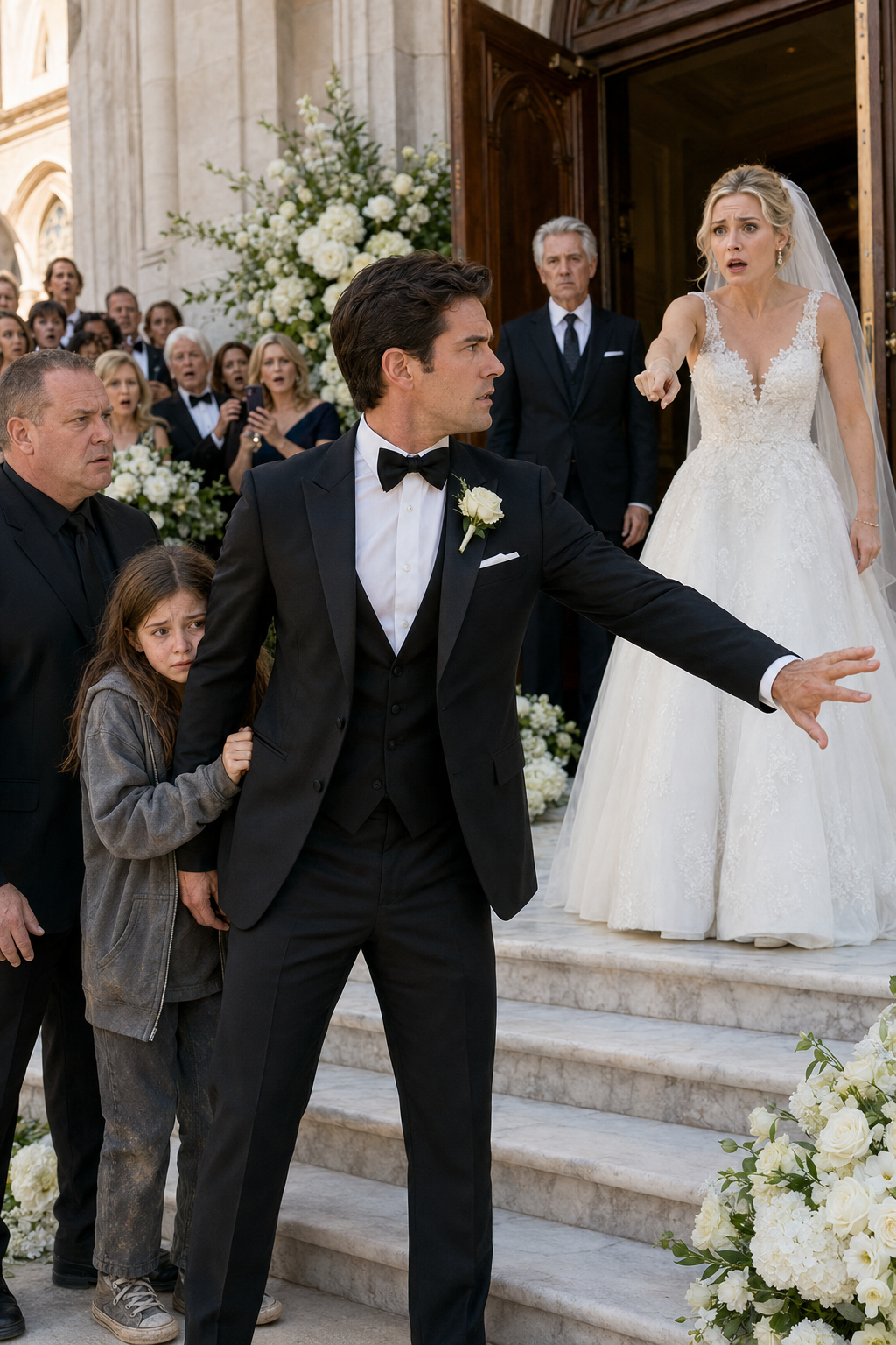 A NINE-YEAR-OLD GIRL CRASHED A MILLIONAIRE’S WEDDING AND SCREAMED, “DON’T MARRY HER!”—THEN THE BRIDE SAW HER AND WENT PALE