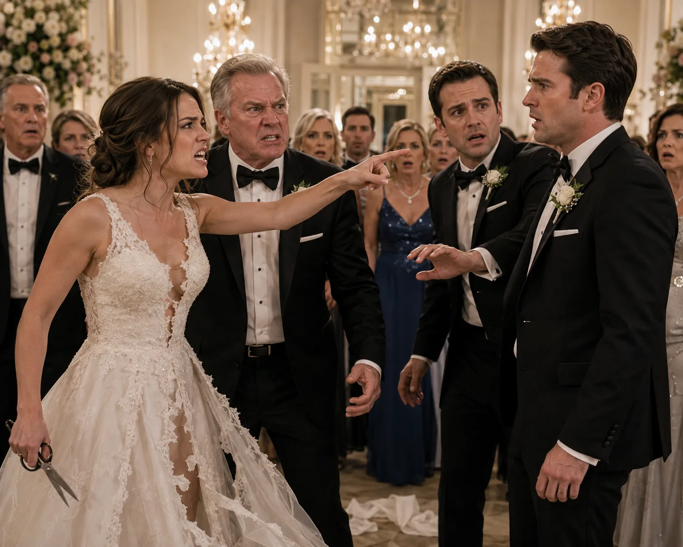 I CUT UP MY WEDDING DRESS AND CANCELED THE CEREMONY—THEN I POINTED AT MY GROOM AND TOLD HIM, “CONFESS IN FRONT OF EVERYONE.”