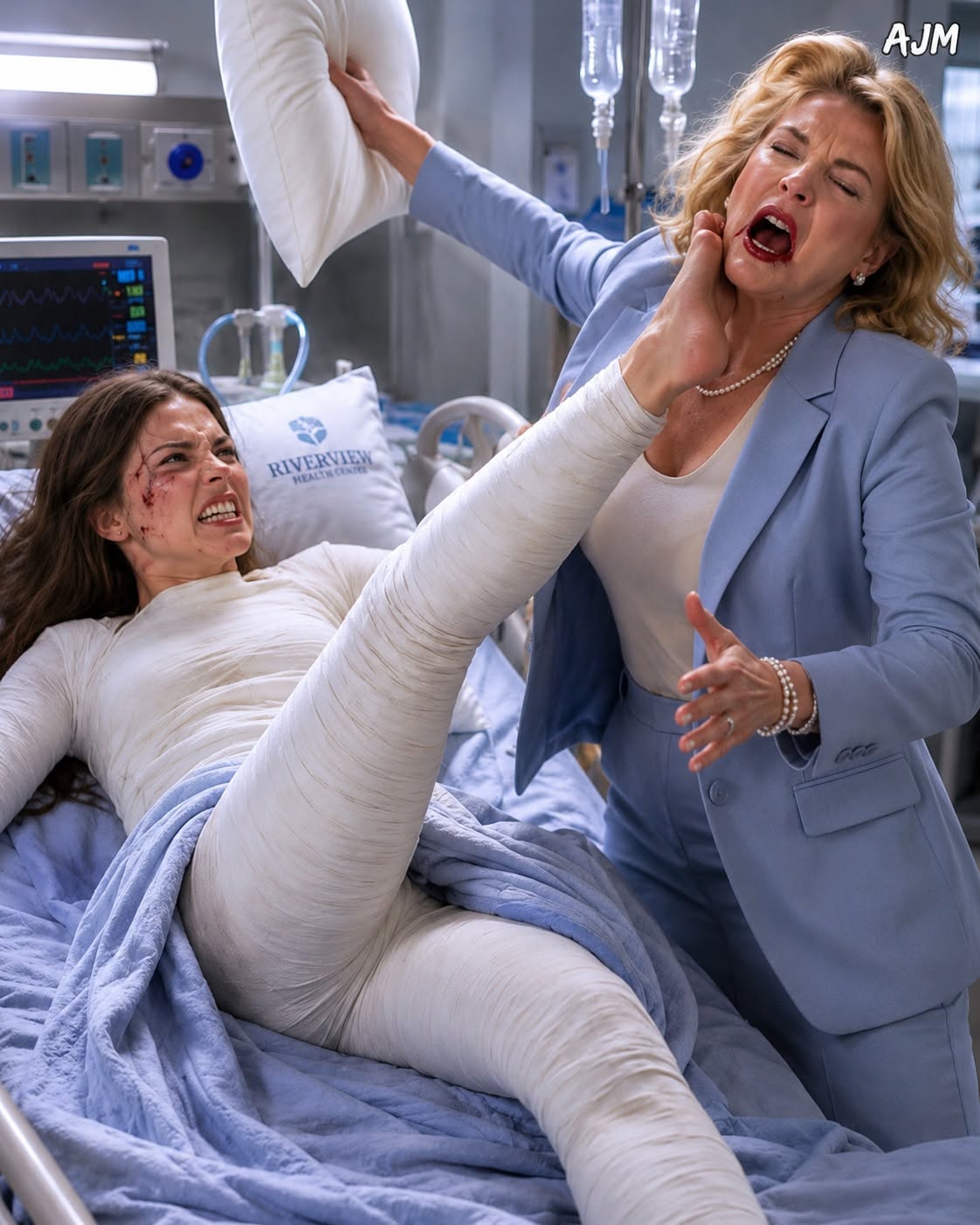 My mother-in-law locked my hospital door, pressed a pillow over my face, and whispered, “You should’ve died,” while I lay trapped inside a rigid full-body cast, able to move only one thumb. I had survived the fall that broke half the bones in my body, but as Detective Mason’s team burst into the room and dragged her away in handcuffs, he placed a worn manila folder on my chest and told me there was something I needed to know about my husband. I thought the worst part of my marriage had been the moment Ethan shoved me near the top of our staircase after I refused to sign away my company. I was wrong, because the folder did not only prove my fall was no accident—it showed I might not have been the first woman in his life who nearly died after saying no.