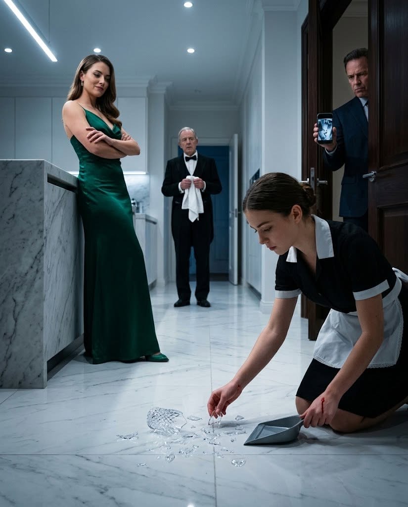 My employer’s fiancée smashed a crystal glass at my feet, forced me to kneel on the marble floor, then drove her heel onto my hand while I tried to pick up the broken pieces. I was only the maid, so I thought Corbin would protect the woman he was about to marry and fire me for causing a scene. Instead, he stormed into the kitchen, dragged Priscilla away from me, and said in a terrifyingly calm voice, “We need to talk.” I thought he had finally discovered how she had been treating me—but the envelope he placed on the table contained my birth certificate, his father’s sealed will, and proof that I was not working in that mansion by accident at all.