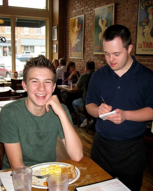 MY SPOILED SON SHOVED A WAITER AND SAID “HE’S JUST A WAITER” — THEN I SHOWED HIM THE OLD PHOTOGRAPH OF THE BROTHER HE NEVER KNEW HE HAD