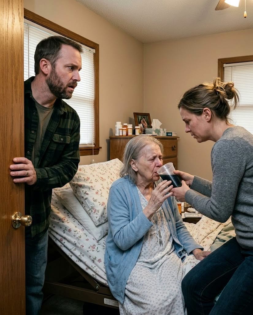 MY WIFE FORCED MY WEAK MOTHER TO DRINK A BLACK “HEALTH TONIC” DURING RADIATION — THEN I FOUND THE MEDICAL RECORDS SHE HAD ALTERED TO MAKE MOM LOOK NONCOMPLIANT