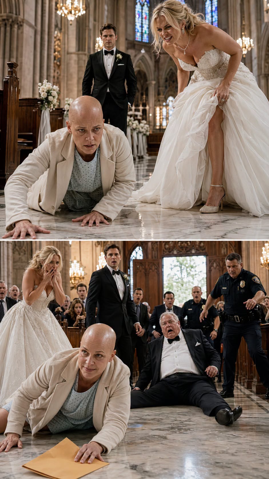GROOM STOPS BRIDE FROM ATTACKING A WEAK WOMAN INSIDE CATHEDRAL—THEN HE LOOKS INTO HER FACE AND REALIZES HE KNOWS HER