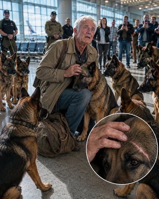 Seven Military Dogs Surrounded an Old Man at the Airport—Then He Whispered One Forgotten Word