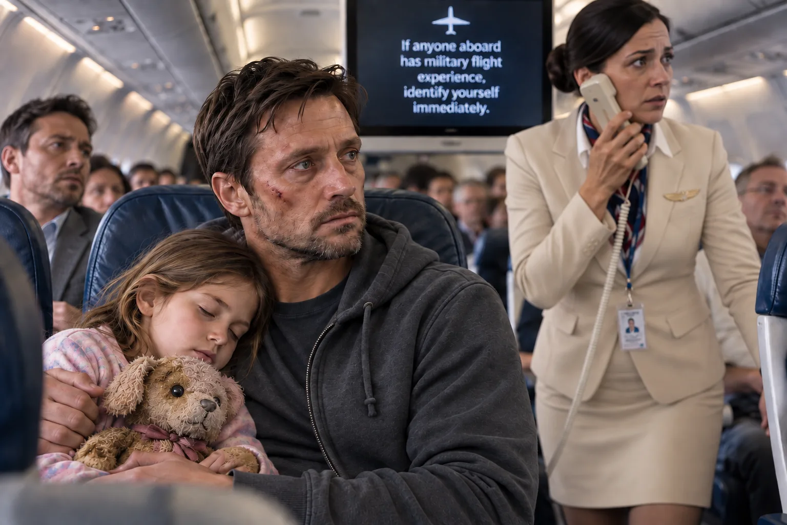 The Man in Seat 11C — When the Pilot Collapsed, Nobody Knew the Exhausted Single Dad Was Their Only Way Home