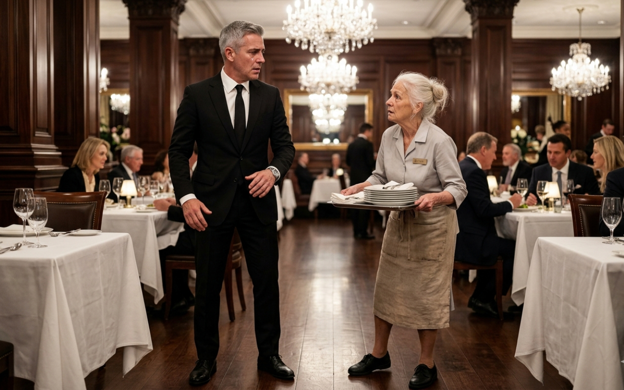 The restaurant glowed with a rich, amber warmth, its massive crystal chandeliers casting a soft fractures of light across polished mahogany and crisp linen.