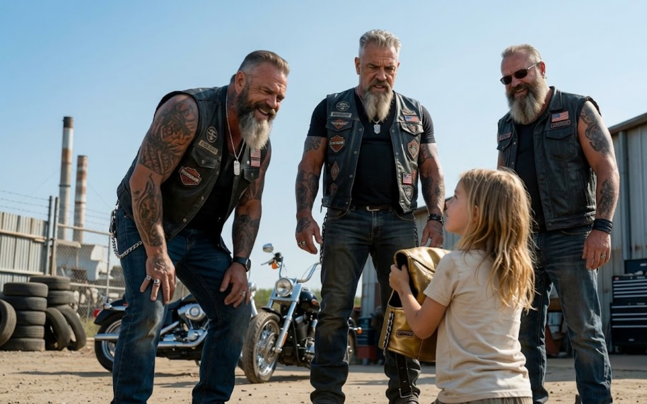 The biker yard was loud with laughter, bottles clinking under hot sunlight, engines cooling beside rows of parked choppers—then chaos hit in one brutal second.