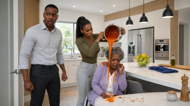 "I Came Home Early And Found My Wife Pouring Dinner Over My Elderly Mother's Head—But She Didn't Hear Me Enter.