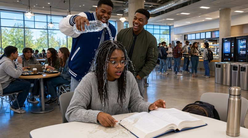 The cafeteria hummed with the usual afternoon chaos — clinking silverware, distant laughter, and the steady murmur of students unwinding between classes.