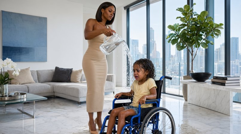The fiancée pours an entire pitcher of ice water over four-year-old Ilaria, leaving her soaked and violently trembling in her wheelchair.