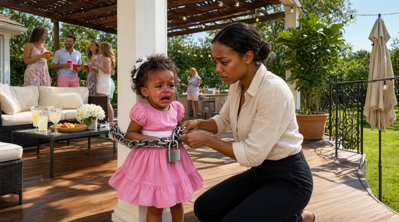 At my daughter's 5th birthday party, I found her chained to a porch post while her father stood inside celebrating.
