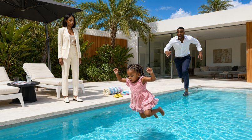 My new wife said my three-year-old daughter slipped into the pool.