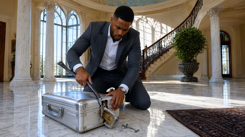 A terrified little girl pounds from inside a locked hard-shell suitcase in a Connecticut mansion.