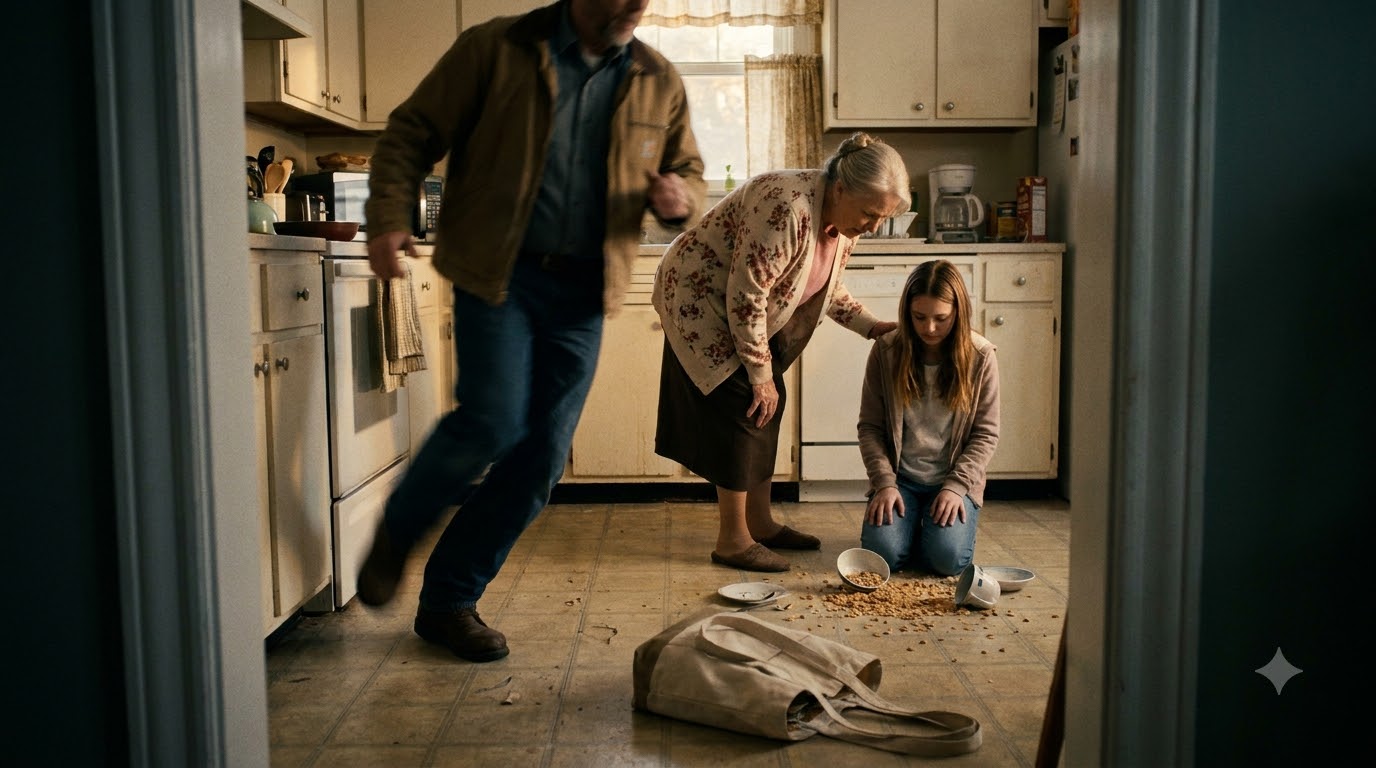 I came home from work and found my mother-in-law gripping my daughter by the hair and forcing her face toward food scattered across the kitchen floor—I dropped my bag and ran straight at her.