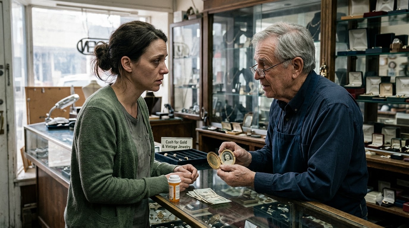 "A desperate mother sold her late mother’s locket for $50 to buy antibiotics—then the jeweler opened it and realized who she might really be. "
