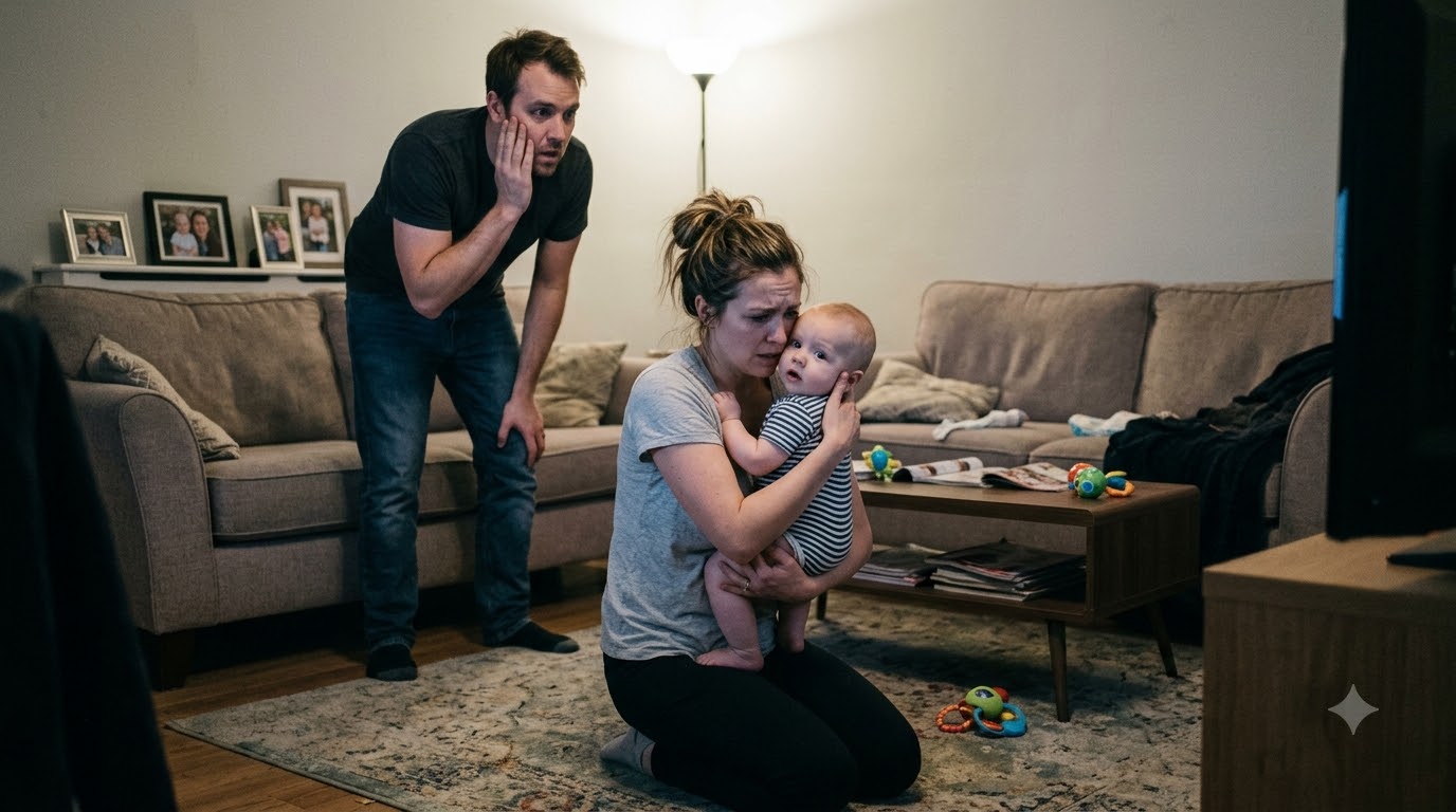 My husband threw our eight-month-old son onto the floor during an argument—so I slapped him before I even realized my hand had moved.