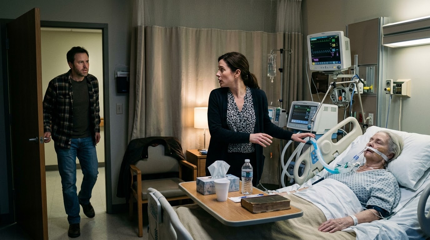 I walked into my mother’s hospital room and caught my wife reaching for her breathing tube—then she looked at me and whispered, “Daniel, your mother can’t wake up.”