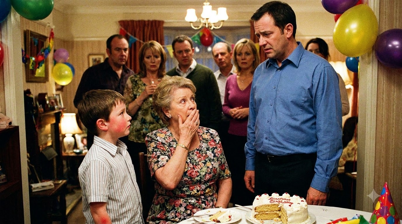 My mother-in-law slapped my eight-year-old son across the face at her own birthday party—and what he said afterward made the entire room turn toward my husband.