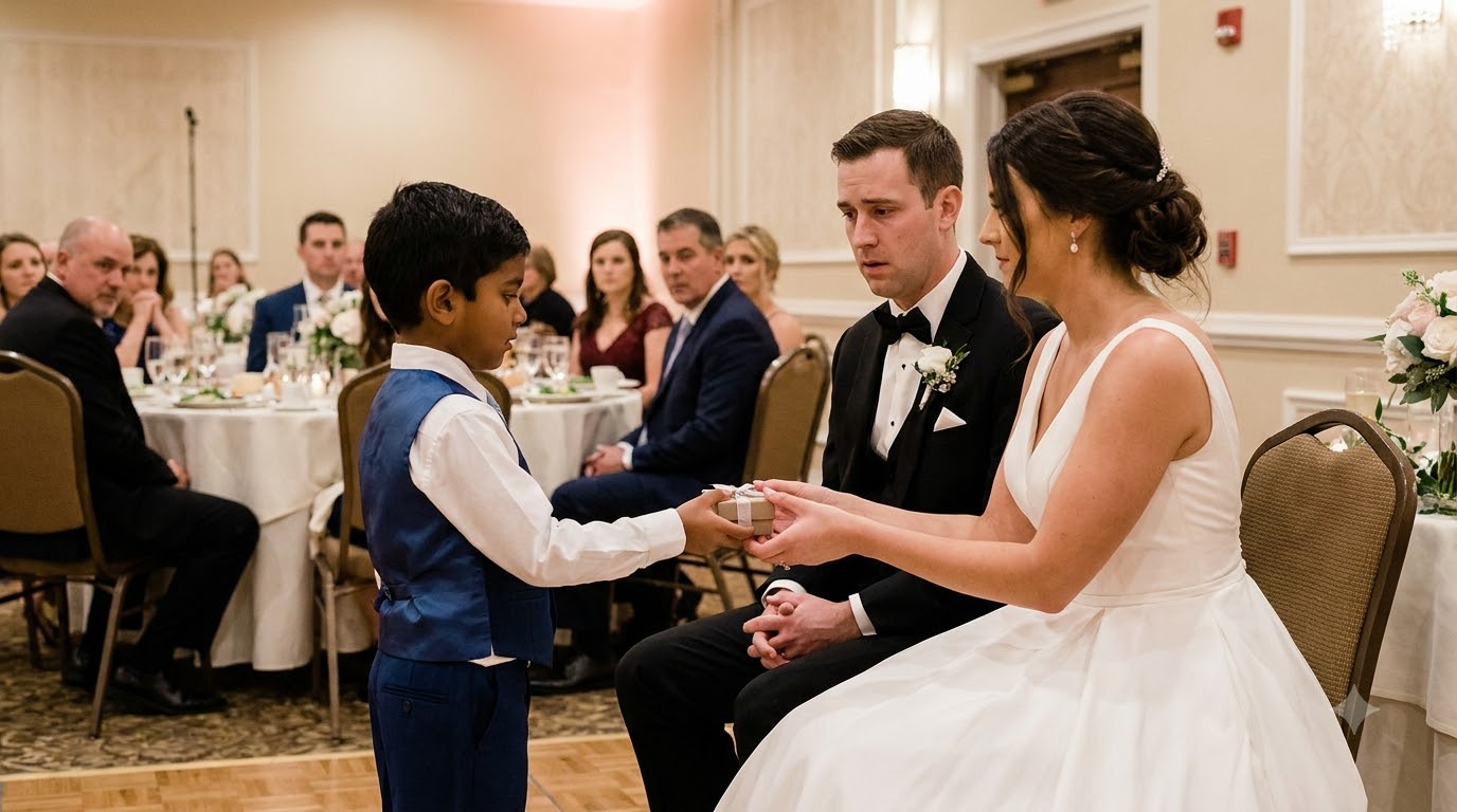I brought my seven-year-old son to my ex-husband’s wedding because he begged to see his father—then the groom went silent when my son handed the bride a small box.