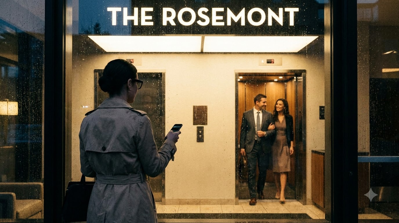 I followed my fiancé into a hotel after he told me he was working late—and watched him put his arm around another woman before they disappeared into an elevator together.