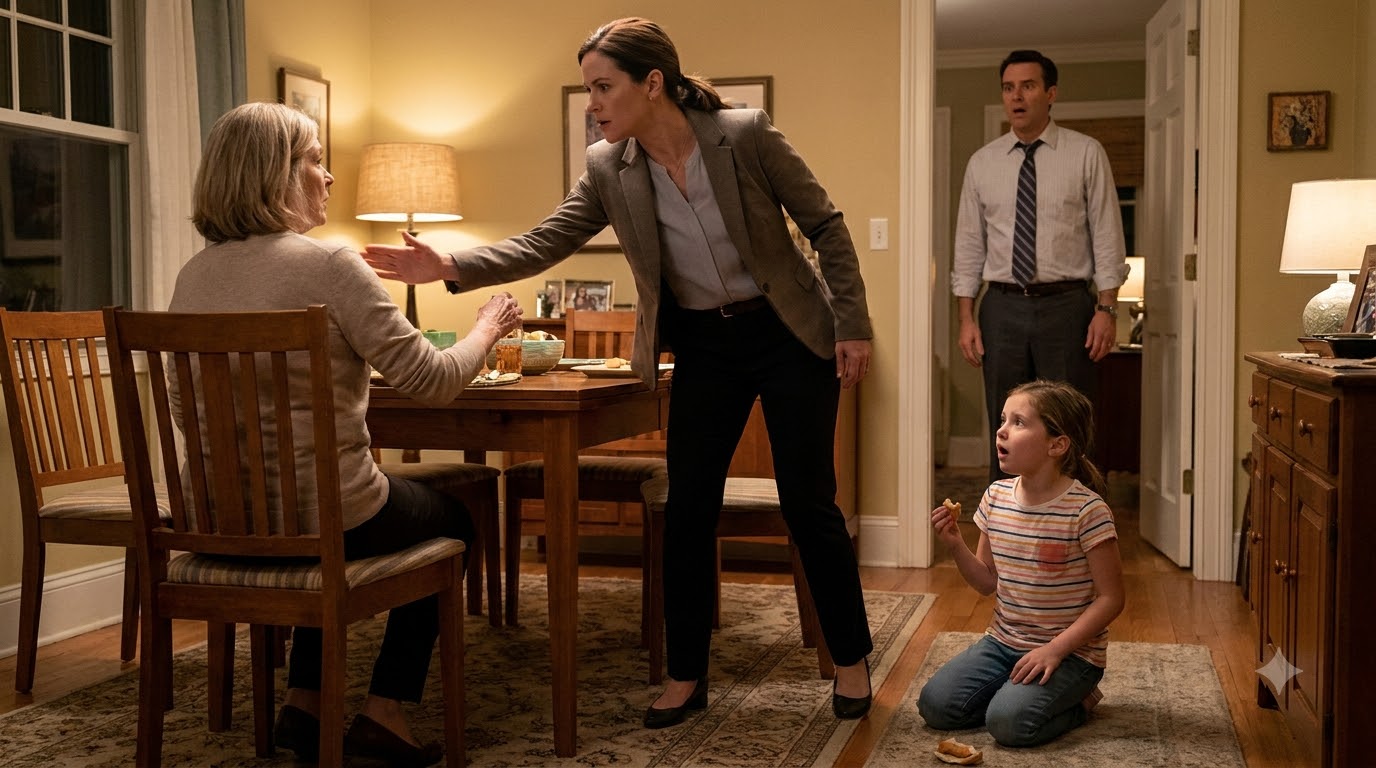 My husband and I came home from work and found our eight-year-old daughter on her knees, picking food off the dining room floor while my mother-in-law watched—so I crossed the room and slapped her.